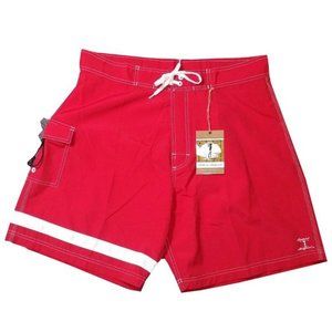 Men's Robert August Surf Swim Trunks Red Shorts‎